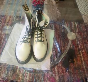 Dr. Martens White and Black Lace-Up Boots